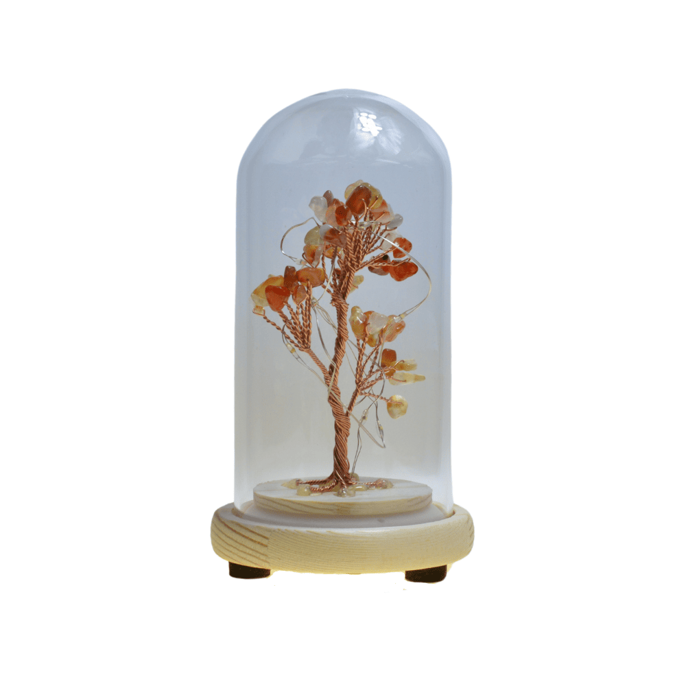 Copac in cupola de sticla cu lumina multicolora cristal natural carneol 13cm